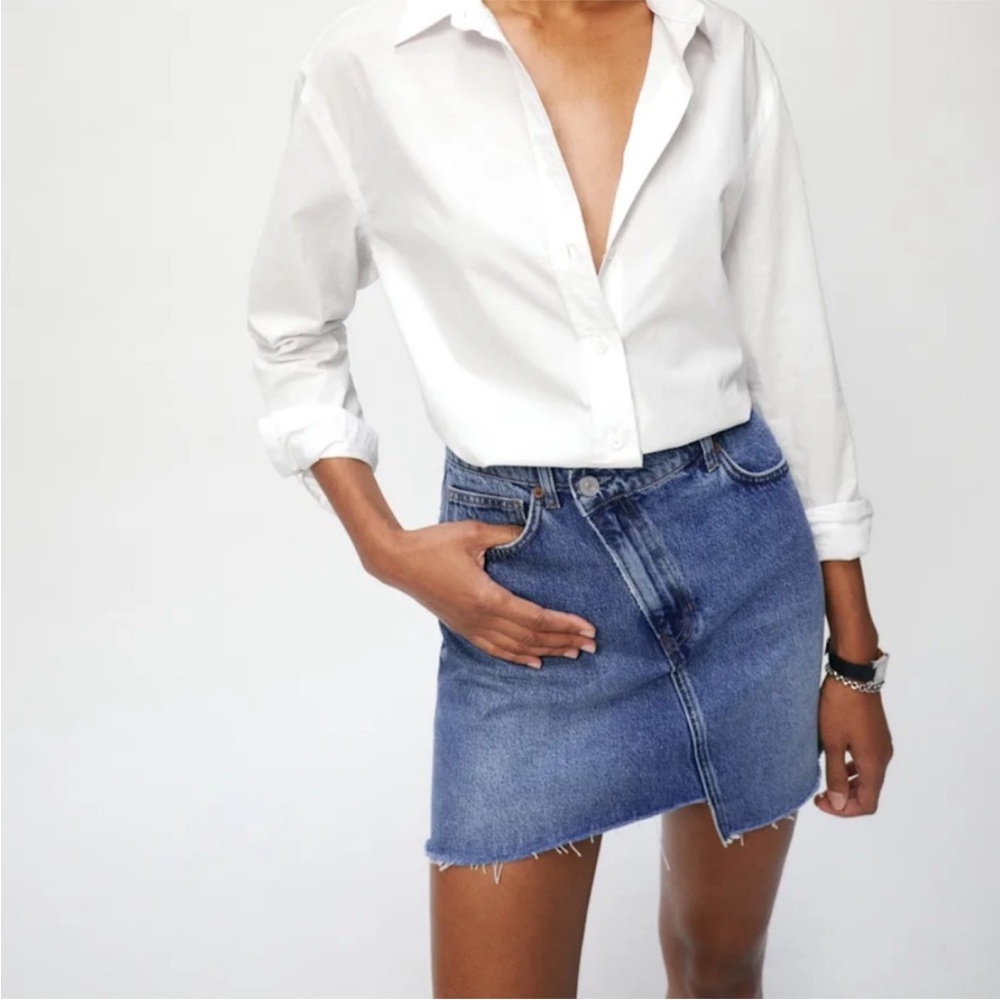 Reformation Jeans Ellie Asymmetric Denim Mini Skirt in Seneca Blue Size 27 - Picture 6 of 9